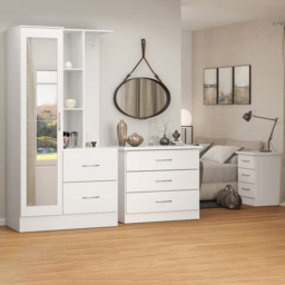 Seconique Nevada Single Door 2 Drawer Gloss White Mirror Open Shelf Wardrobe - Size: Single Door, 2 Drawer - Wilko - thumbnail 7