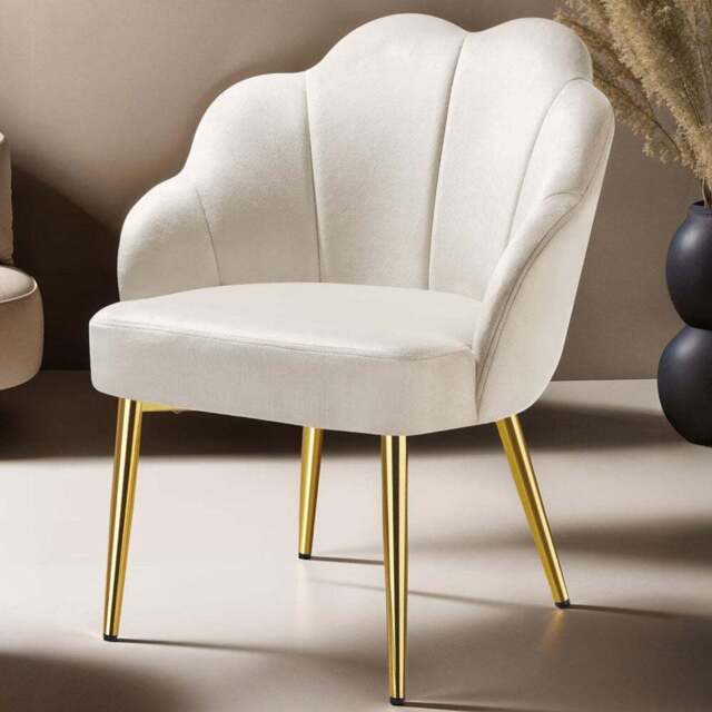 tectake Hellen Set of 6 Cream and Gold Velvet Accent Chairs - Size: Single - Wilko - image 1