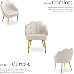 tectake Hellen Set of 6 Cream and Gold Velvet Accent Chairs - Size: Single - Wilko - thumbnail 5