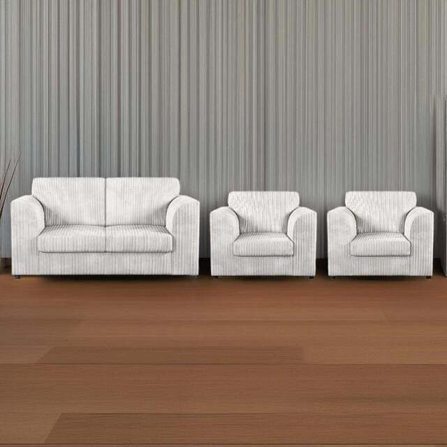 Luxor 4 Seater Silver Jumbo Cord Full Back Sofa Suite - Wilko - image 1