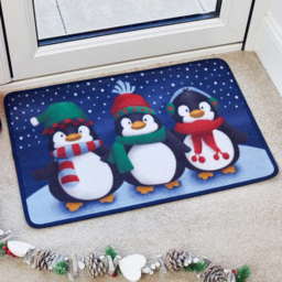 Samuel Alexander Frosty Penguins Christmas Door Mat 40 x 60cm - Size: 2 x 60 x 40cm - Blue - Wilko - thumbnail 3
