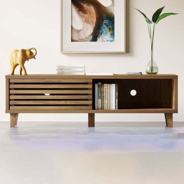 Flexi Storage Erik 2 Door Mango Wood Effect Slatted Wide TV Unit - Size: 45 x 114 x 35cm - Wilko - image 1