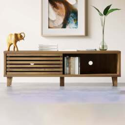 Flexi Storage Erik 2 Door Mango Wood Effect Slatted Wide TV Unit - Size: 45 x 114 x 35cm - Wilko - thumbnail 1