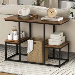 Costway 2 Shelf Rustic Brown Console Table - Size: 118 x 49 x 14cm - Wilko