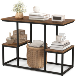 Costway 2 Shelf Rustic Brown Console Table - Size: 118 x 49 x 14cm - Wilko - thumbnail 4
