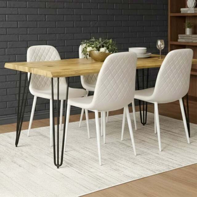 Kosy Koala 4 Seater Faux Leather Wooden Dining Set White - Brown - Wilko - image 1