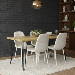Kosy Koala 4 Seater Faux Leather Wooden Dining Set White - Brown - Wilko - thumbnail 6