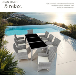 tectake Menorca 8 Seater Rattan Garden Dining Set Light Grey - Wilko - thumbnail 5