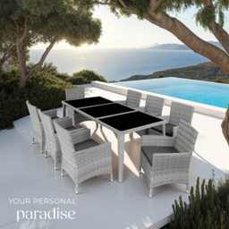 tectake Menorca 8 Seater Rattan Garden Dining Set Light Grey - Wilko - thumbnail 4