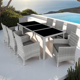 tectake Menorca 8 Seater Rattan Garden Dining Set Light Grey - Wilko