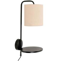 ValueLights Ryan Natural Linen Lamp Shade Black Metal LED Wall Light with Shelf - Size: 50 x 20 x 24cm - Wilko - thumbnail 1