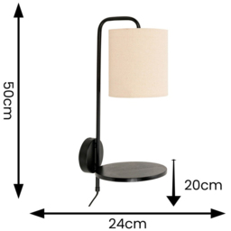ValueLights Ryan Natural Linen Lamp Shade Black Metal LED Wall Light with Shelf - Size: 50 x 20 x 24cm - Wilko - thumbnail 5