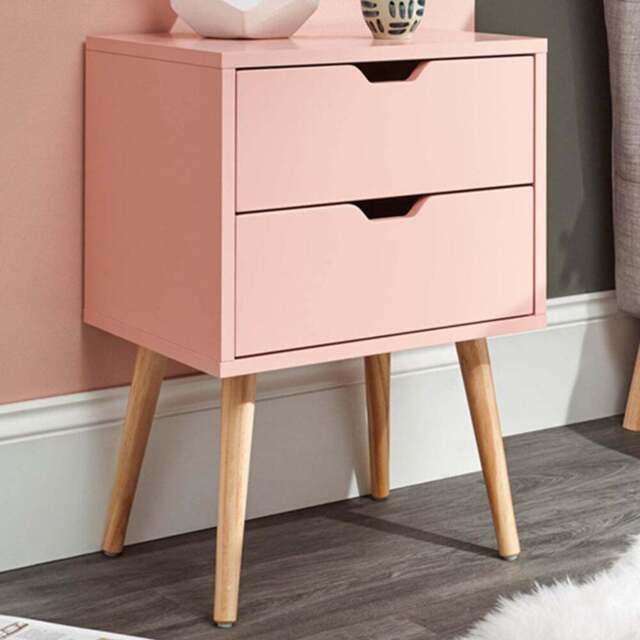 GFW Nyborg 2 Drawer Coral Pink Bedside Table - Wilko - image 1