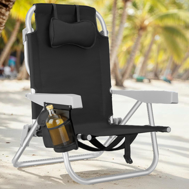 tectake Coral Set of 2 Black Foldable Beach Chair with Backpack - Size: 78 x 63 x 101cm - Wilko - image 1