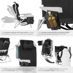tectake Coral Set of 2 Black Foldable Beach Chair with Backpack - Size: 78 x 63 x 101cm - Wilko - thumbnail 6