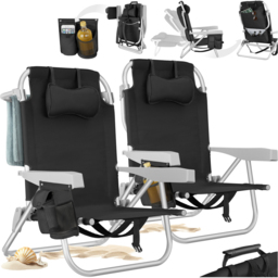 tectake Coral Set of 2 Black Foldable Beach Chair with Backpack - Size: 78 x 63 x 101cm - Wilko - thumbnail 3