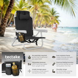 tectake Coral Set of 2 Black Foldable Beach Chair with Backpack - Size: 78 x 63 x 101cm - Wilko - thumbnail 4