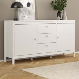 Florence Madrid 2 Door 3 Drawer White Sideboard - Size: 38 x 151 x 79cm - Wilko - thumbnail 1