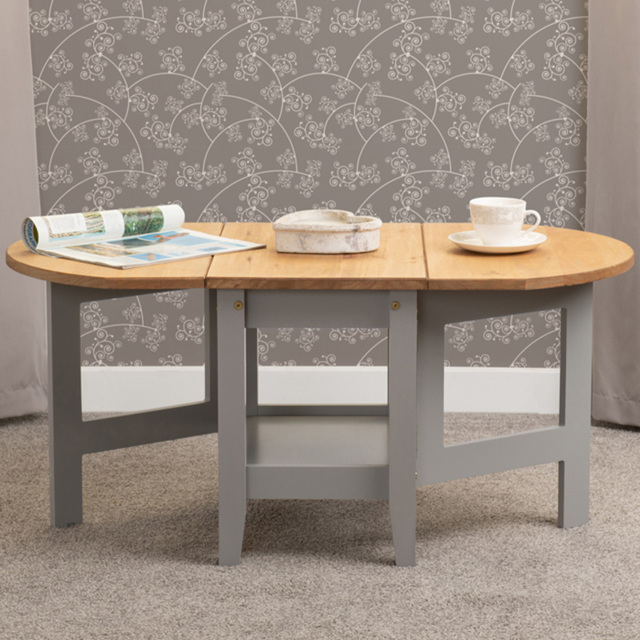 Seconique Santos Single Shelf Drop Leaf Grey Distressed Waxed Pine Coffee Table - Wilko - image 1