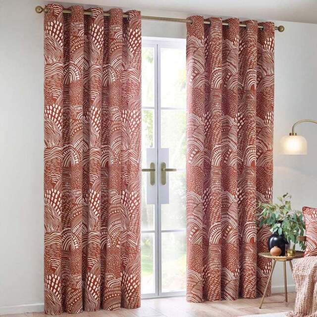 Hoem Nola Chestnut Abstract Eyelet Curtains 117 x 183cm - Size: W 117 x D 183cm - Red - Wilko - image 1