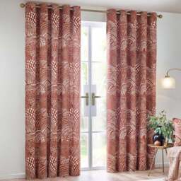 Hoem Nola Chestnut Abstract Eyelet Curtains 117 x 183cm - Size: W 117 x D 183cm - Red - Wilko - thumbnail 1