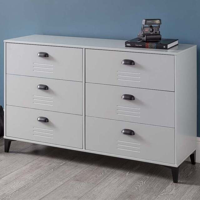 Julian Bowen Lakers 6 Drawer Locker Effect Wide Chest of Drawers - Black - Wilko - image 1