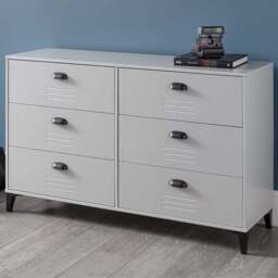 Julian Bowen Lakers 6 Drawer Locker Effect Wide Chest of Drawers - Black - Wilko