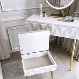 CARME Home Montana 2 Drawer White and Gold Dressing Table Set with LED Mirror - Size: 35 x 50 x 89cm - Wilko - thumbnail 6