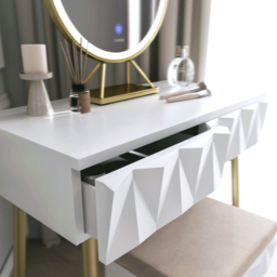 CARME Home Montana 2 Drawer White and Gold Dressing Table Set with LED Mirror - Size: 35 x 50 x 89cm - Wilko - thumbnail 5