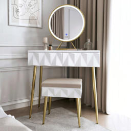 CARME Home Montana 2 Drawer White and Gold Dressing Table Set with LED Mirror - Size: 35 x 50 x 89cm - Wilko - thumbnail 7