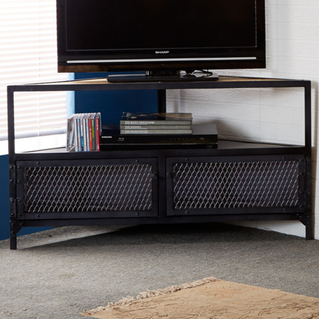 Brooklyn Akos 2 Door Single Shelf Wooden Corner TV Unit - Brown - Wilko - image 1