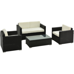 Outsunny 4 Seater Black and White PE Rattan Sofa Lounge Set - Wilko - thumbnail 3