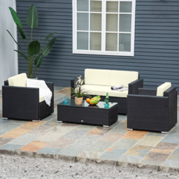 Outsunny 4 Seater Black and White PE Rattan Sofa Lounge Set - Wilko - thumbnail 1