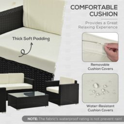 Outsunny 4 Seater Black and White PE Rattan Sofa Lounge Set - Wilko - thumbnail 7