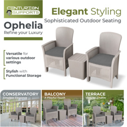 Centurion Supports Ophelia 2 Seater Cream Rattan Armchair Set with Side Table - Grey - Wilko - thumbnail 5