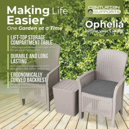 Centurion Supports Ophelia 2 Seater Cream Rattan Armchair Set with Side Table - Grey - Wilko - thumbnail 4