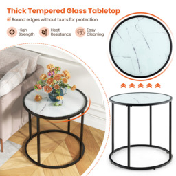 Costway White Faux Marble Round Side Table with Metal Frame - Size: 58 x 57 x 12cm - Wilko - thumbnail 7
