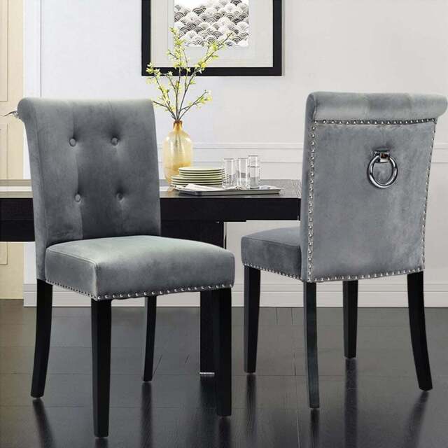 Living and Home Light Grey Tufted Velvet Dining Chair - Size: Single - Wilko - image 1