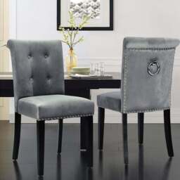 Living and Home Light Grey Tufted Velvet Dining Chair - Size: Single - Wilko - thumbnail 1