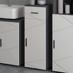 Portland Single Door Single Drawer Grey Slim Bathroom Cabinet - Size: 30 x 30 x 82cm - Wilko - thumbnail 1