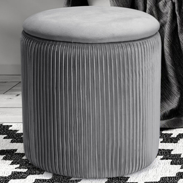Living and Home Grey Round Pleated Storage Ottoman - Wilko - image 1