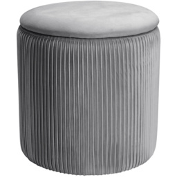 Living and Home Grey Round Pleated Storage Ottoman - Wilko - thumbnail 3