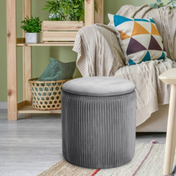 Living and Home Grey Round Pleated Storage Ottoman - Wilko - thumbnail 7