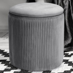 Living and Home Grey Round Pleated Storage Ottoman - Wilko