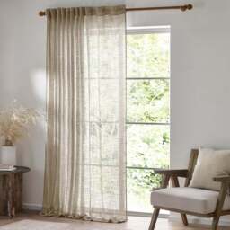 Yard Cirrus Sheer Tab Top Linen Curtain Panel 250 x 290cm - Size: W 250 x D 290cm - Cream - Wilko - thumbnail 1