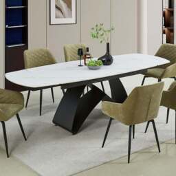 DS Living Maelis 6 Seater Dining Table White Veined Marble - Wilko
