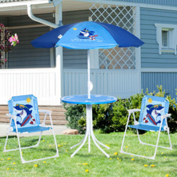Outsunny Kids Blue Foldable Dining Set with Parasol - Size: 2 Seater - Wilko