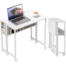 HOMCOM Single Shelf Foldable Computer Desk with Wheels and Side Bag White - Size: 75 x 50 x 80cm - Wilko - thumbnail 3