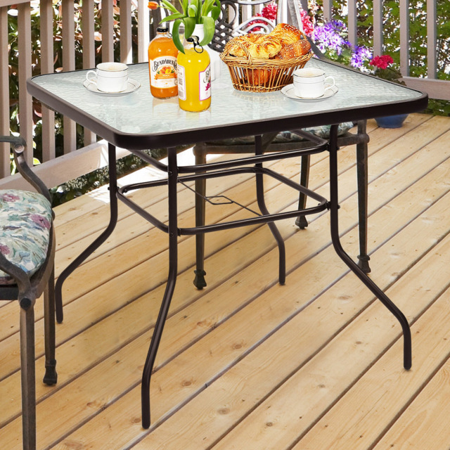 Costway 4 Seater Glass Dining Table Black with Parasol Hole - Size: 88.9 x 86.4 x 10.16cm - Wilko - image 1