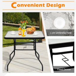 Costway 4 Seater Glass Dining Table Black with Parasol Hole - Size: 88.9 x 86.4 x 10.16cm - Wilko - thumbnail 7